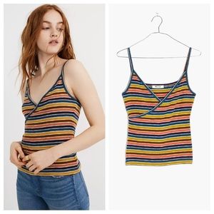 Madewell Striped Wrap-Front Camisole in Navy, Mustard, Rust, Green, White